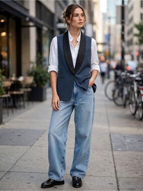 J. Crew Navy Vest with Black Satin Shawl Lapel
